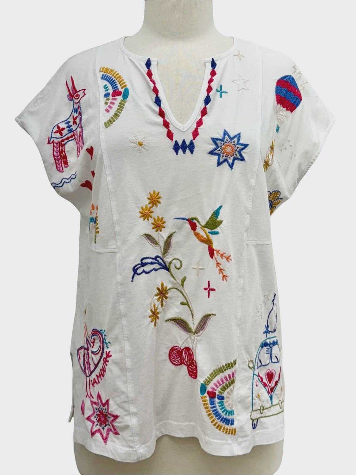 Easy Paneled V-Neck Tee-Loulia J13725-5