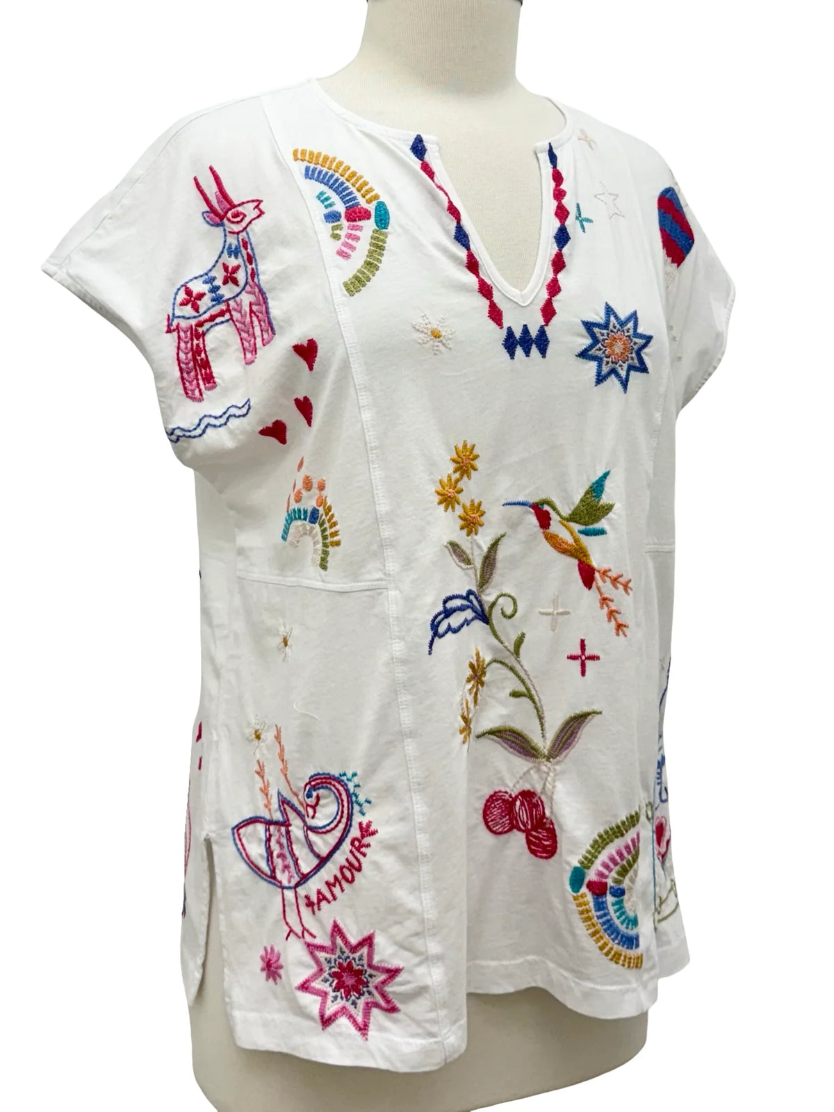 Easy Paneled V-Neck Tee-Loulia J13725-5