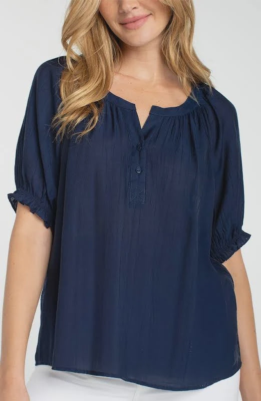 Short Sleeve Half Placket Woven Blouse LM8E83WV48