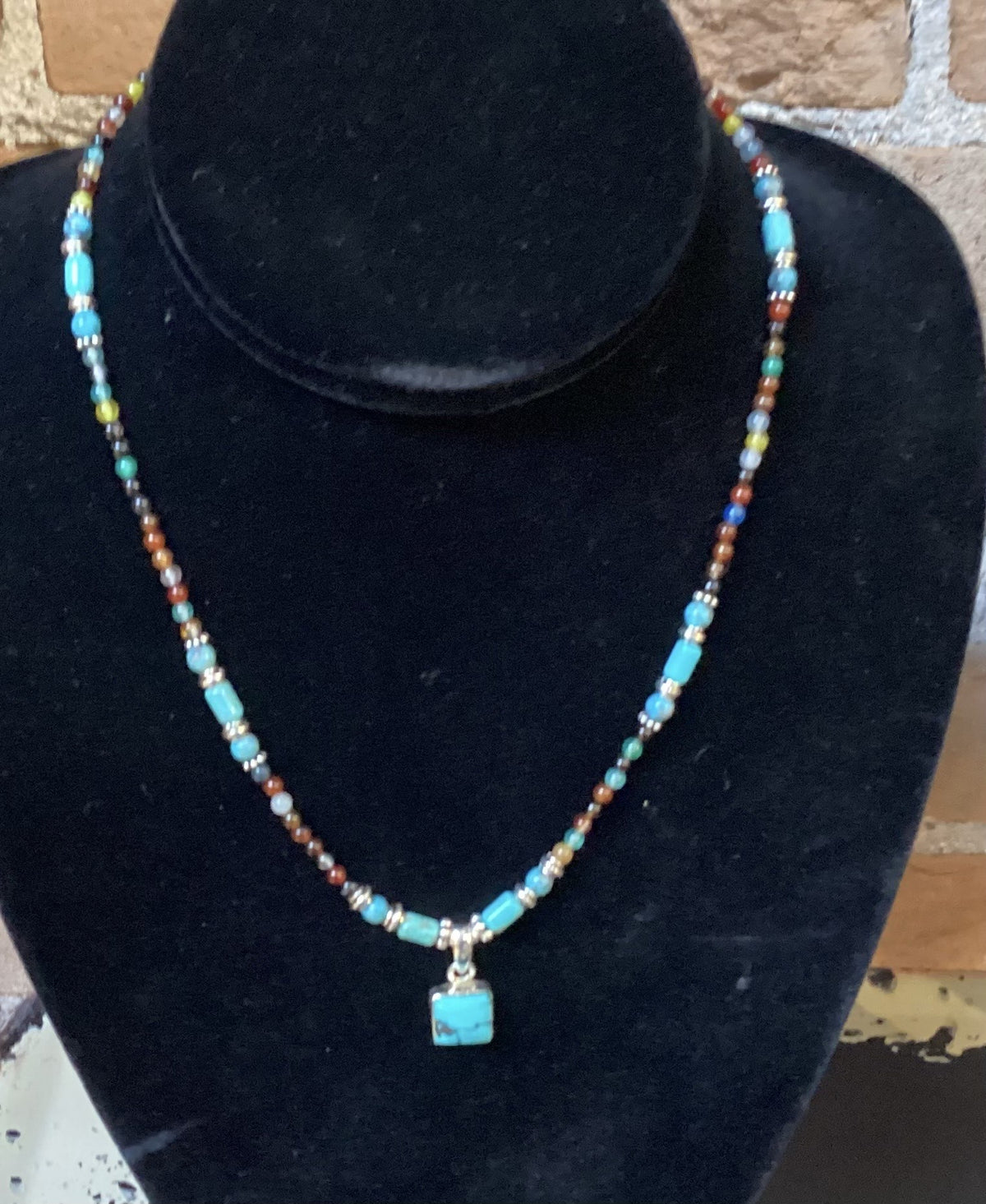 Turq. Pendant Necklace Sterling Silver WSmall Multi Beads And Turq. 310C