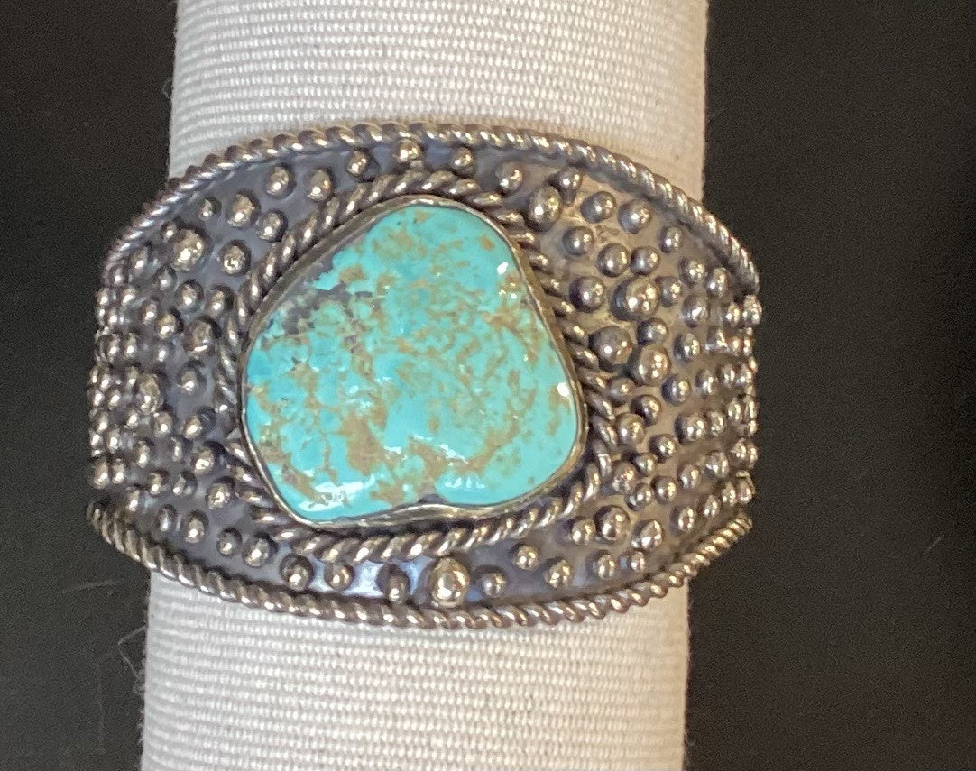 Turq Oval Dot Cuff Free Form Oval Turq German Silver 314C