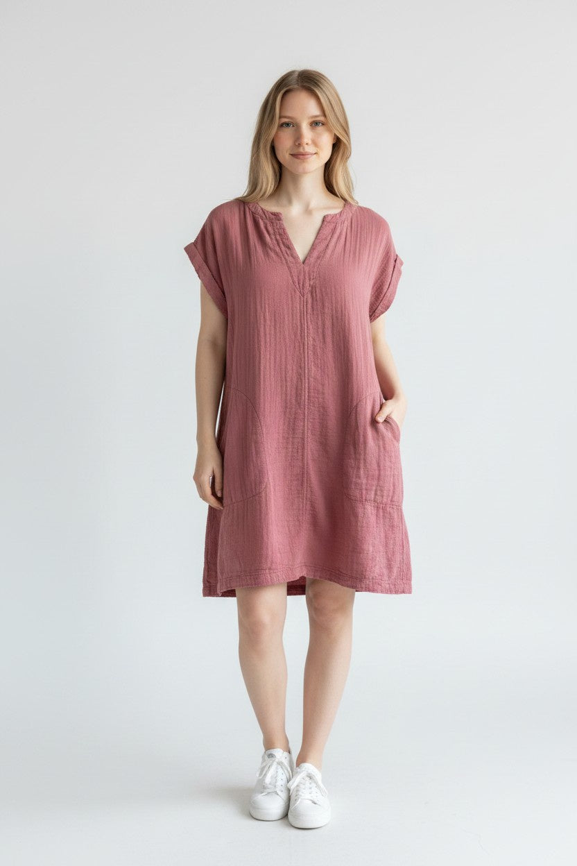 Roll-Up Short Dolman Sleeve Shirt Dress 43G-L0175