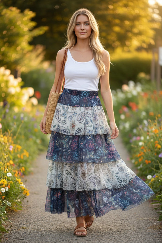 Printed Tiered Maxi Skirt 194807D