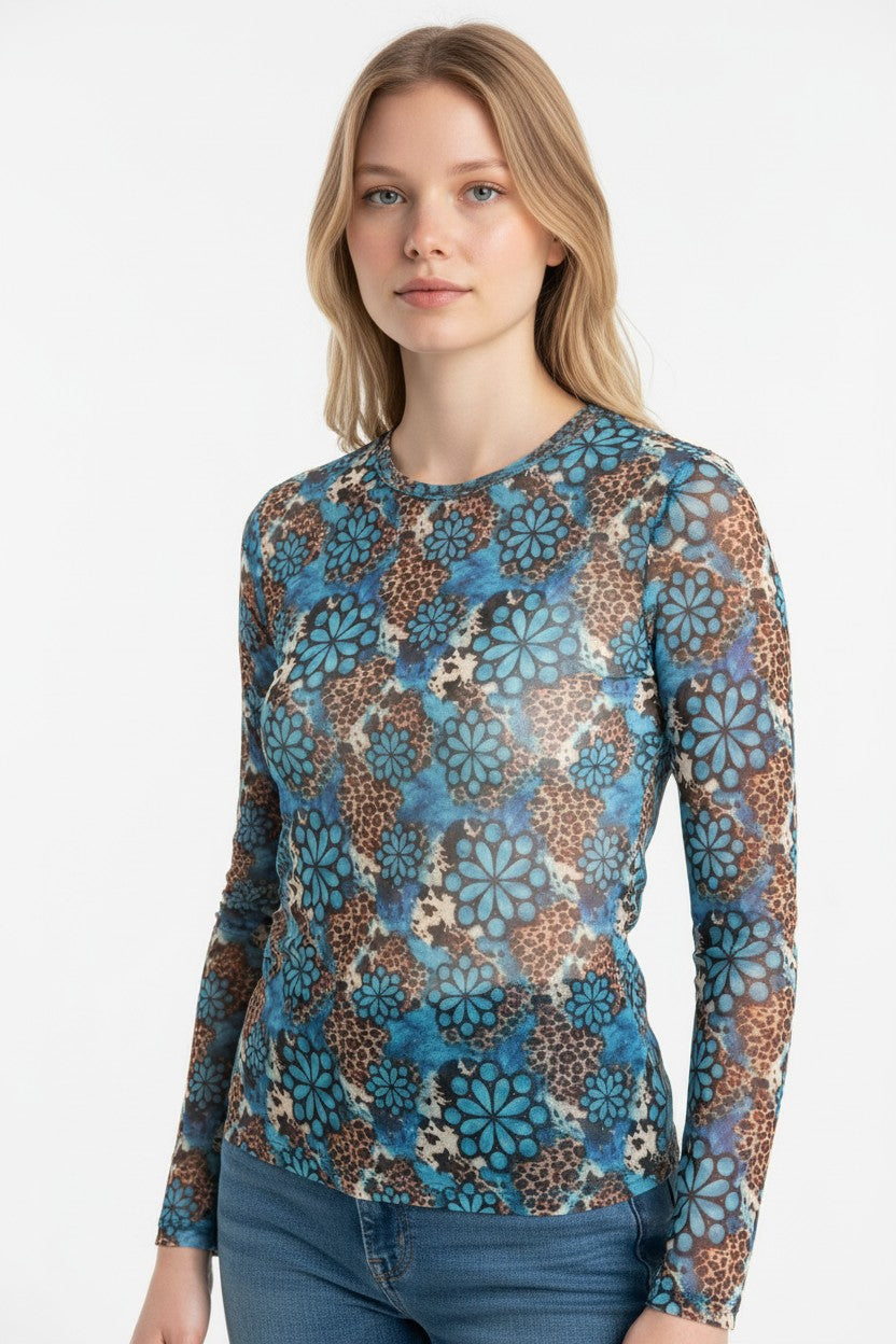 Printed Mesh L/S Top 194593