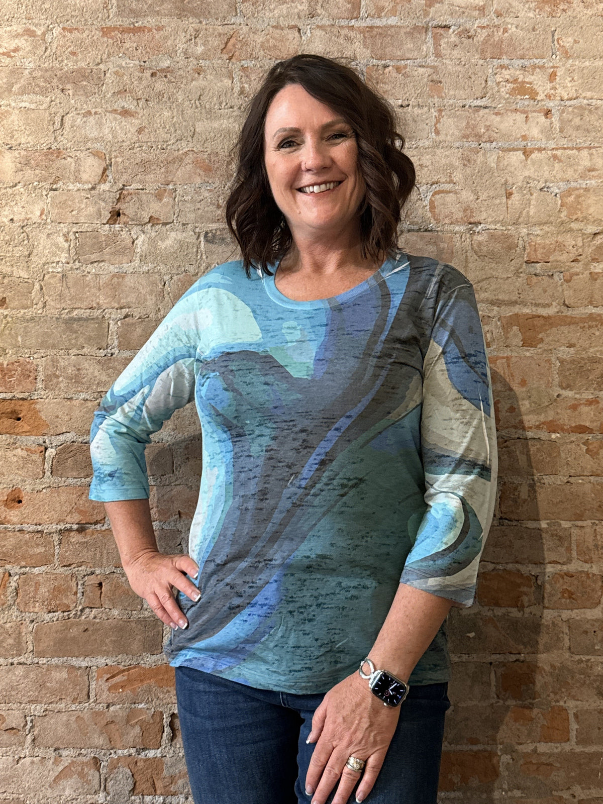 3/4 Sleeve Crew Neck Top 14313
