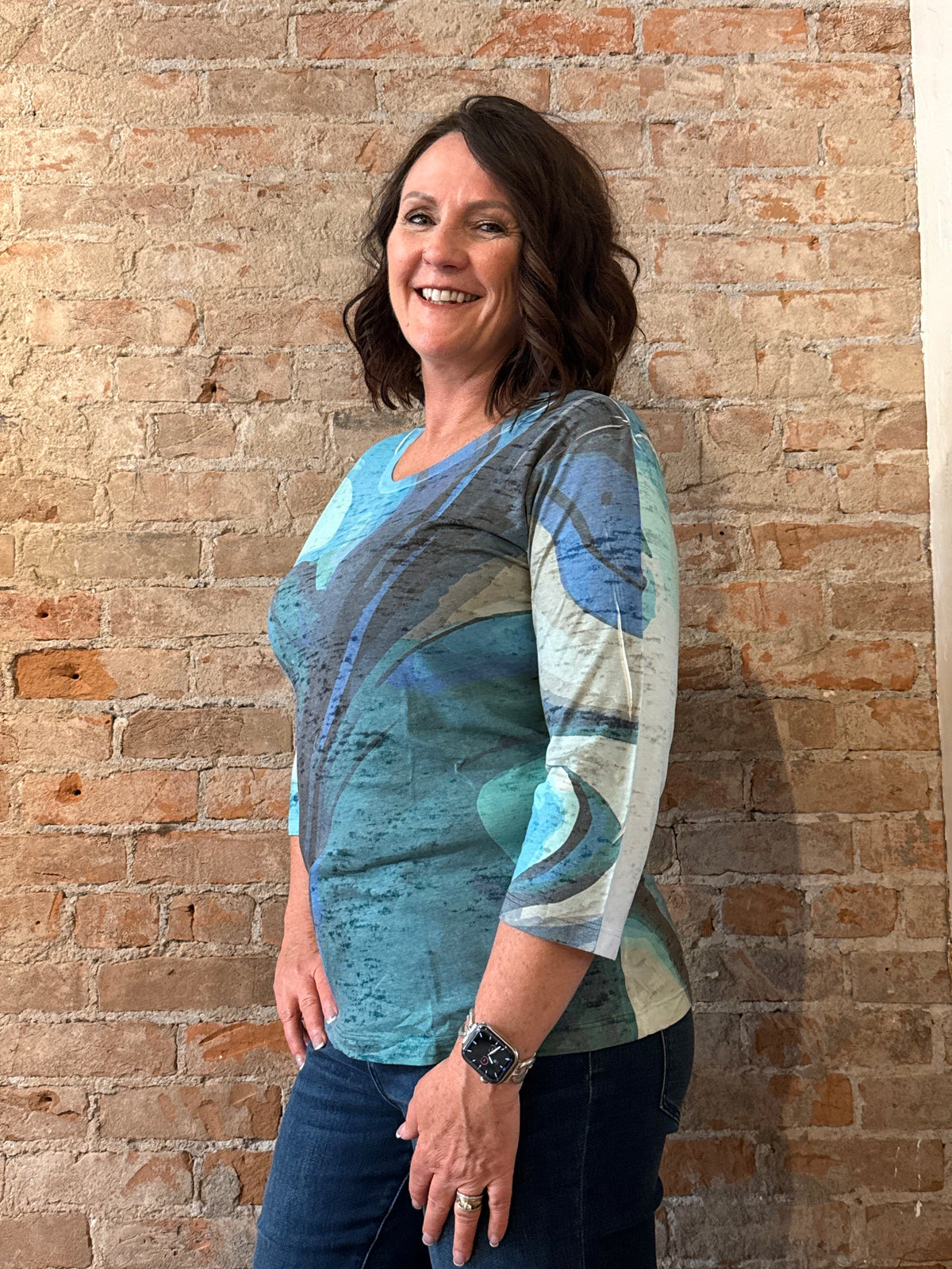 3/4 Sleeve Crew Neck Top 14313