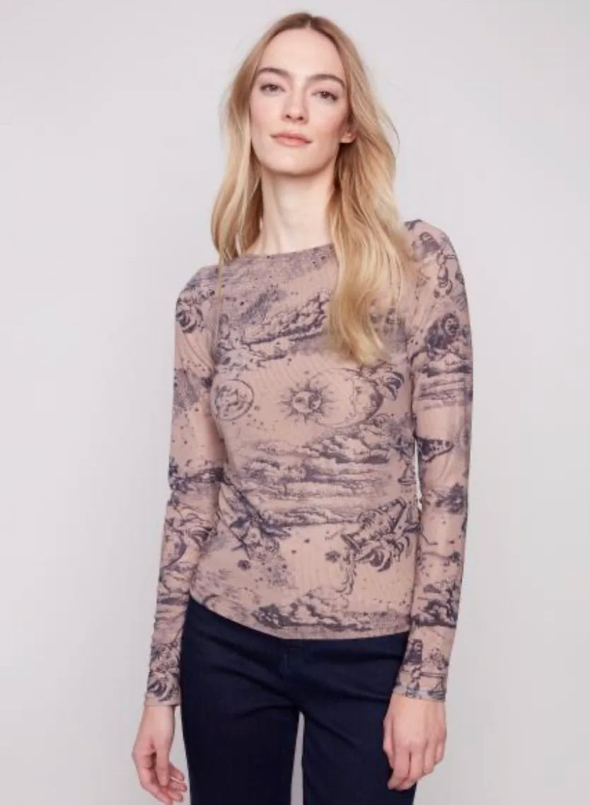 Printed Mesh Top Gathering At Sides C1409PK