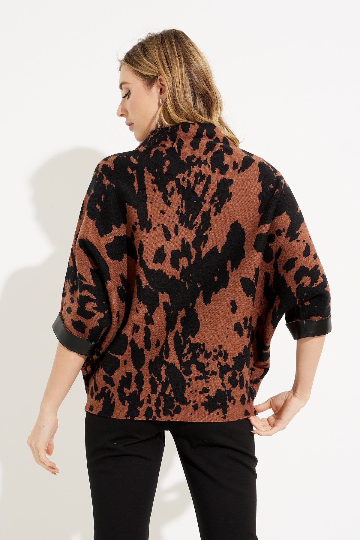 Leather Trim Animal Print Sweater