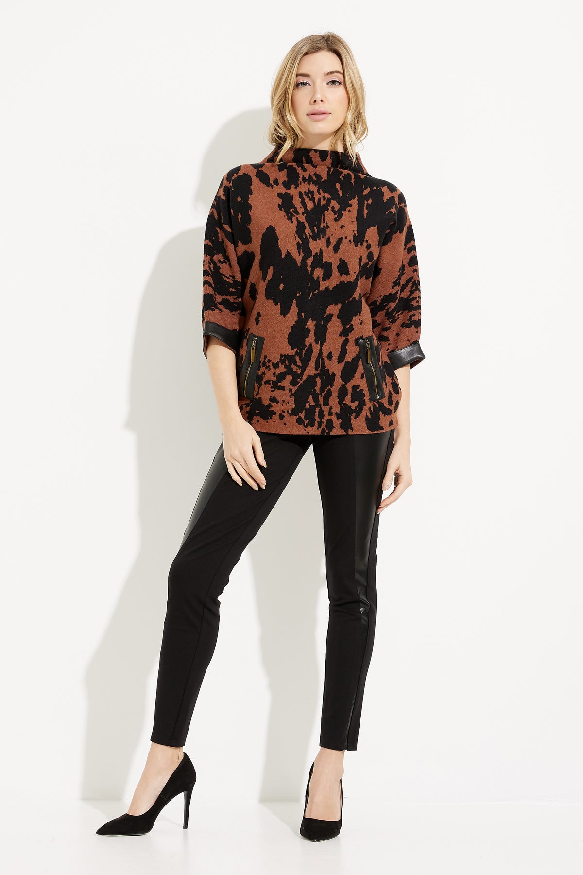 Leather Trim Animal Print Sweater