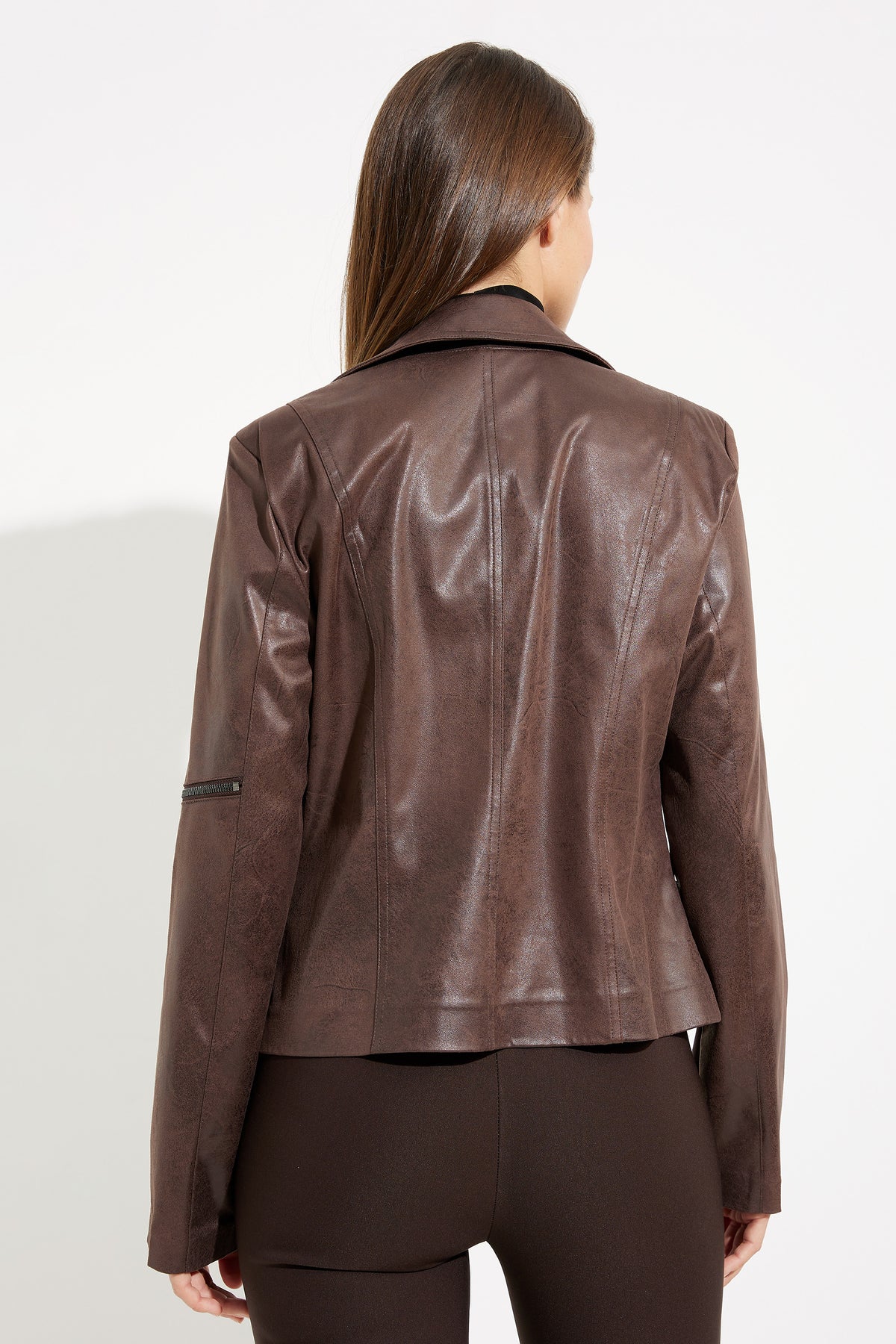 Faux Leather Jacket W/Zip Pocket