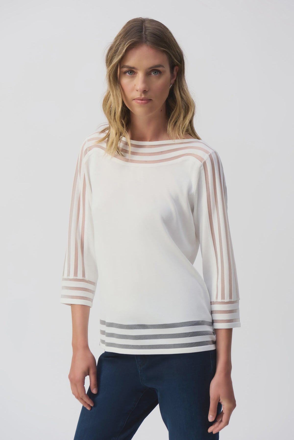 Sweater Knit Pullover W/Mesh Stripe Detail T 251946