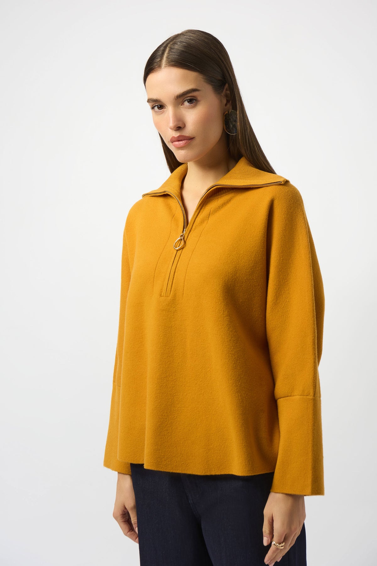 Sweater Knit Boxy Pullover W/Zip Collar 253963