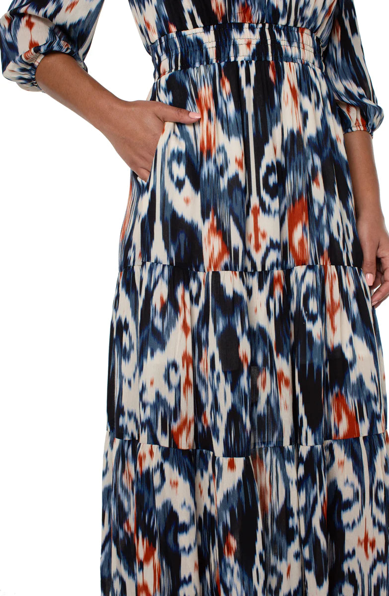 3/4 Sleeve Woven Tiered Maxi Dress