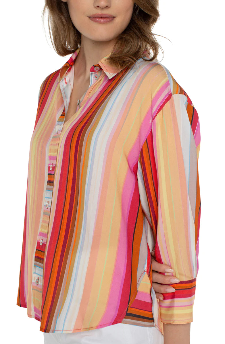 Button Front Shirt With 3/4 Sleeve