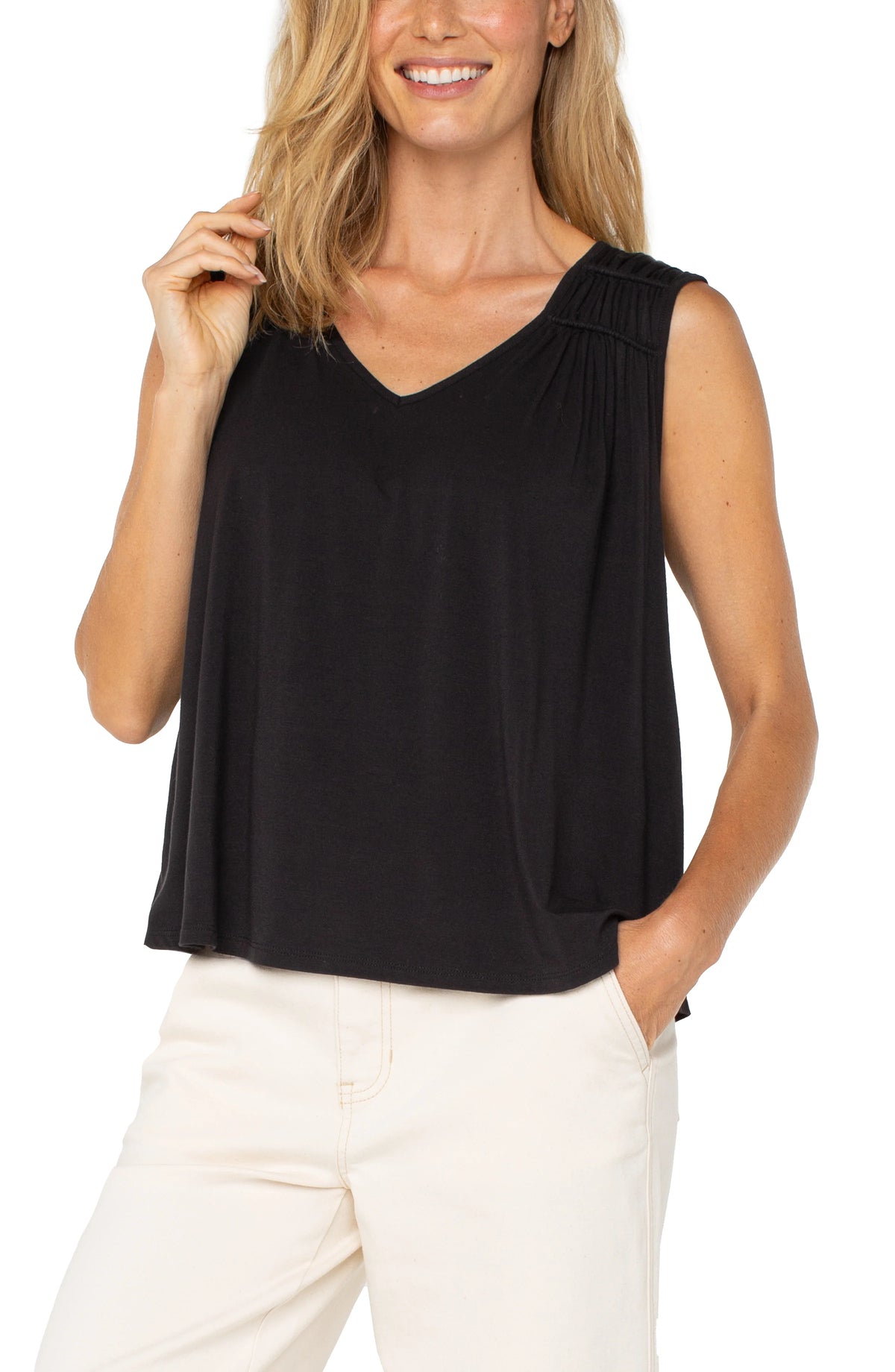 Sleeveless Shirred Detail Knit Top 25&quot; LM8D93VMK