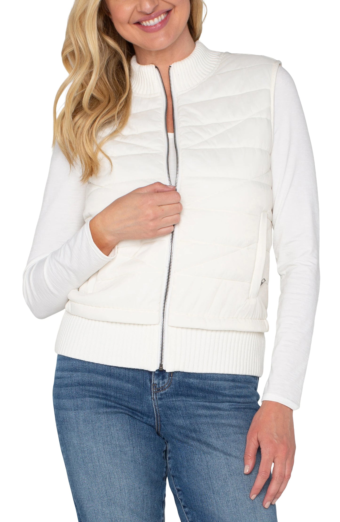 Quilted Front Full Zip Sweater Vest LM8E40SW53