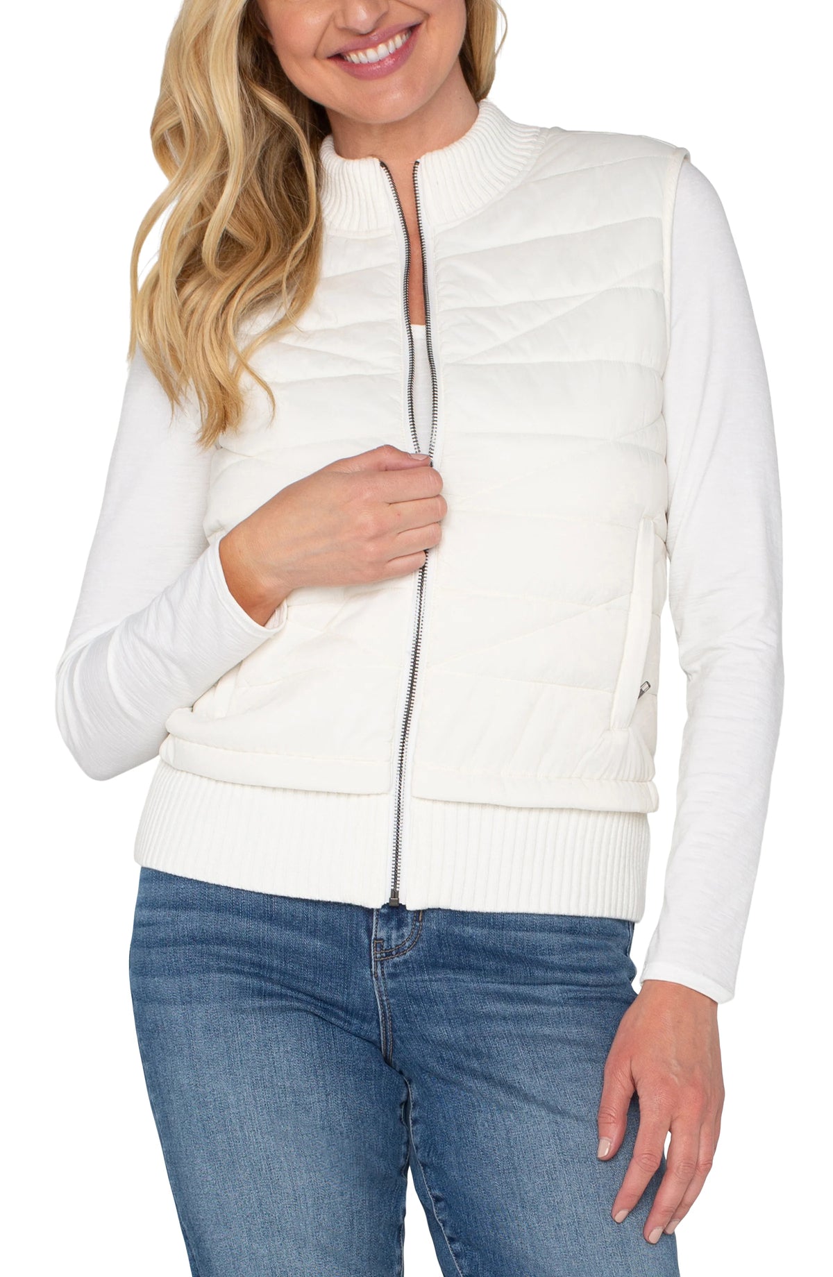 Quilted Front Full Zip Sweater Vest