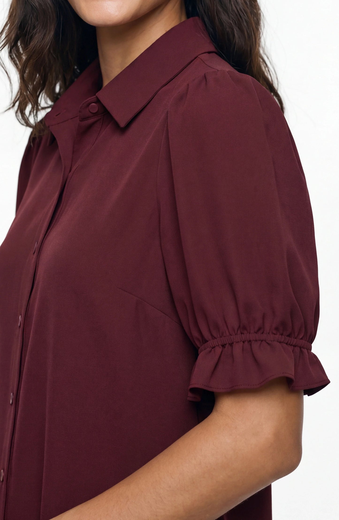 Elbow Puff Sleeve Snap Front Knit Shirt LM8H24ETK