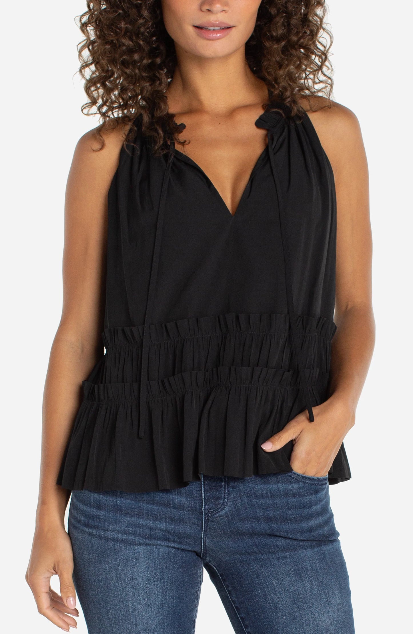 Sleeveless Woven Top W/Ruffles LM8K93PS16