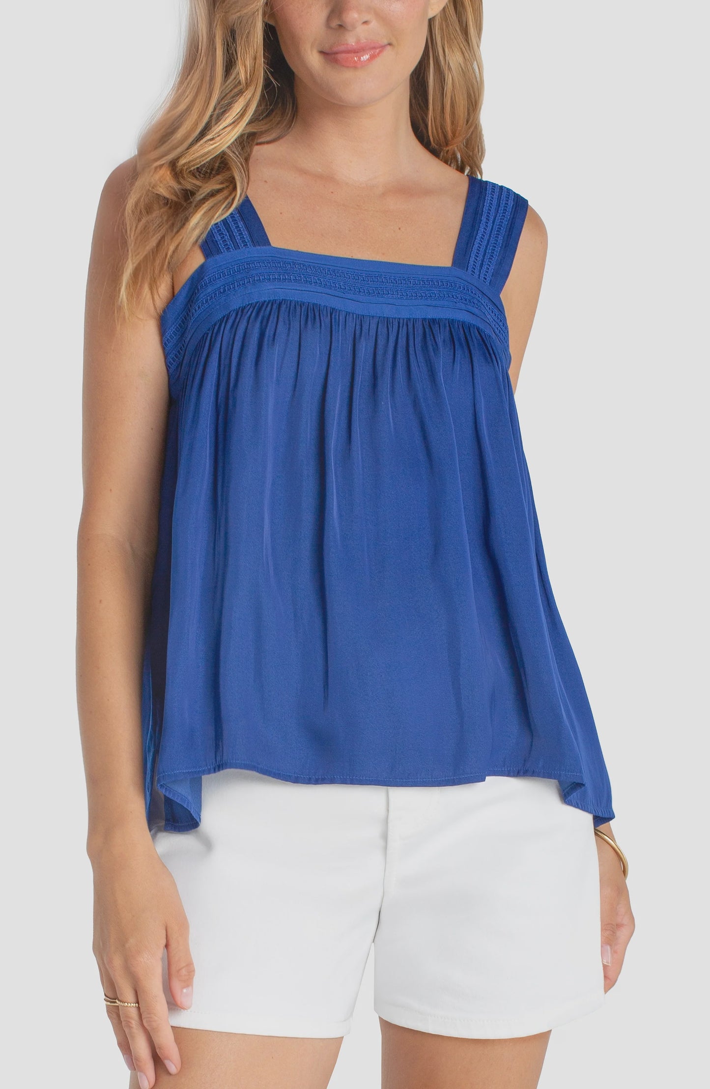 Sleeveless Woven Top W/Pintuck Straps LM8K95PS3