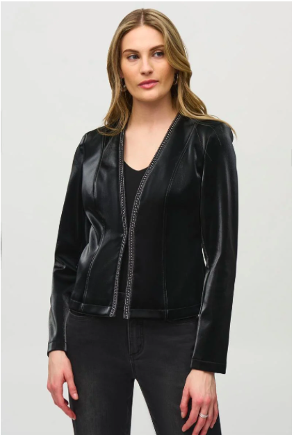 Leatherette Jacket W/Rhinestone Trim