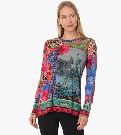 The Janie Favorite Long Sleeve Crew Neck Tee-Grand Canel Scarf Print