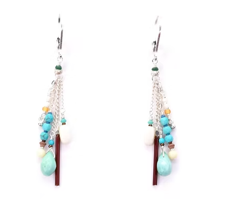 2.25&quot; Earring W/Sterling Silver Turquoise Bone and Vintage Glass Beads