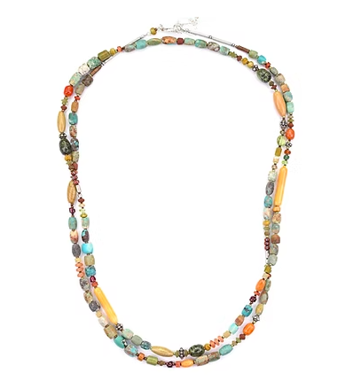 Sterling Silver Afghan Turquoise Afghan Coral Serpentine Aragonite Garnet Peridot Citrine 37&quot; Necklace NK6093