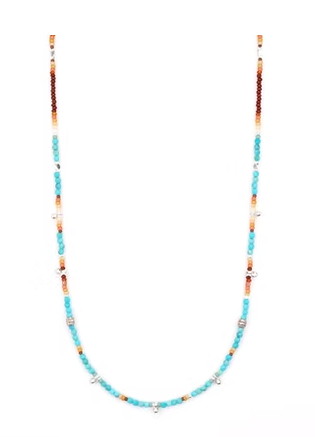 Sterling Silver Sleeping Beauty Turquoise Glass Seed Beads 16&quot; Necklace NK7083