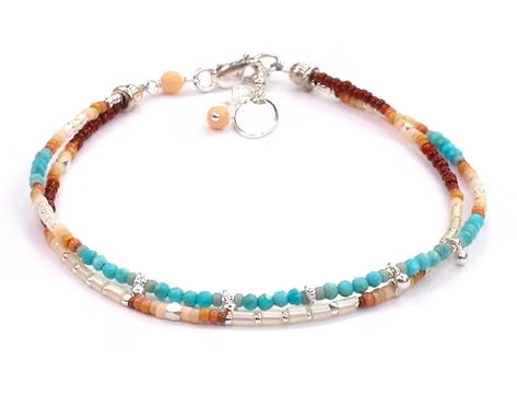 Sterling Silver Turquoise Czech Glass Beads 7.25&quot; Bracelet BA1976