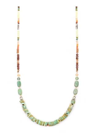 Sterling Silver Turquoise Sinemenite ApatiteBrown Smokey Quartz Assorted Seed Beads 18&quot; Necklace NK7081