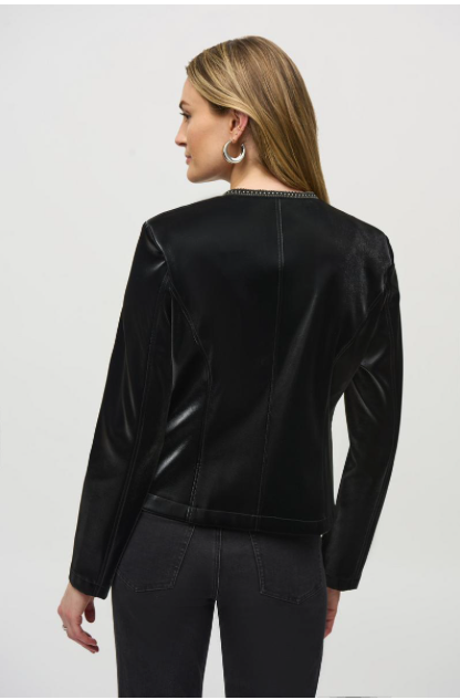 Leatherette Jacket W/Rhinestone Trim