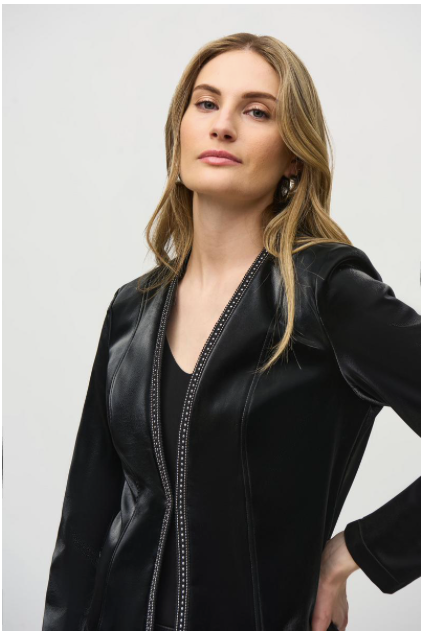 Leatherette Jacket W/Rhinestone Trim