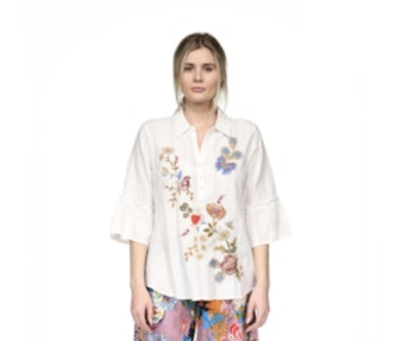 Ruffle Sleeve Henley Tunic-Florrie W22625-6