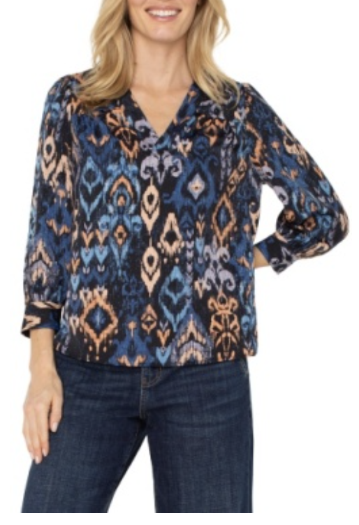 3/4 Sleeve Neck Popover Woven Blouse LM8B72H65P17