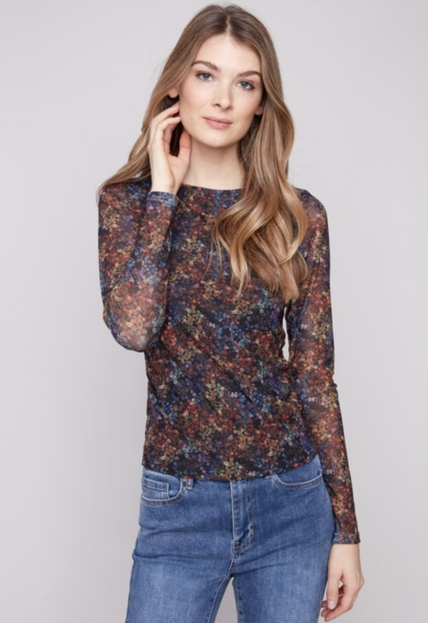 Printed Mesh Top Gathering At Sides C1409PK