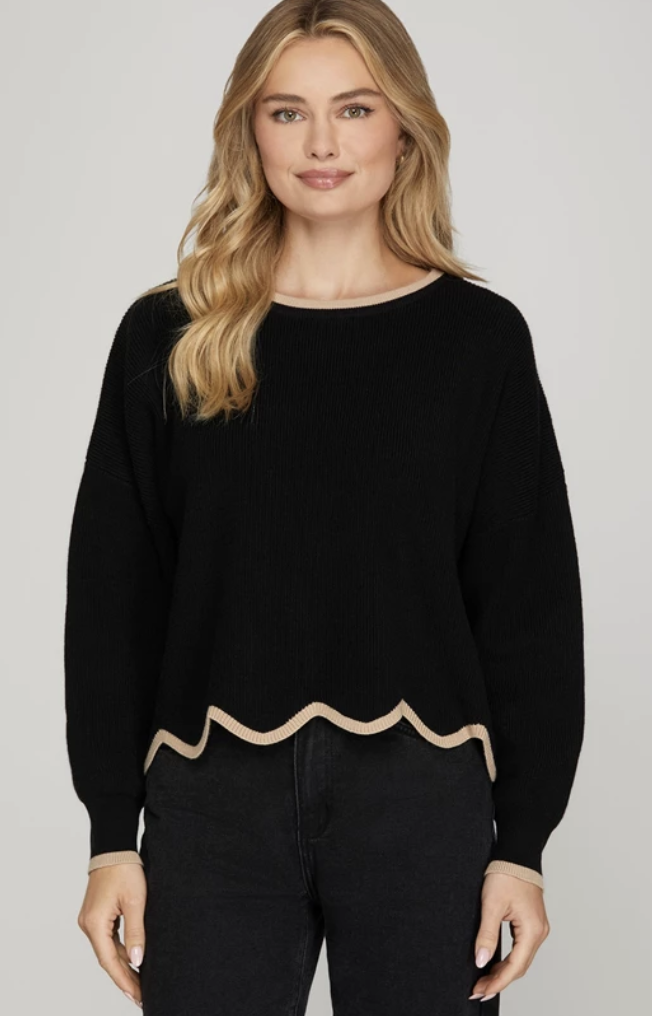 Long Sleeve Scallop Hem Sweater SY7899