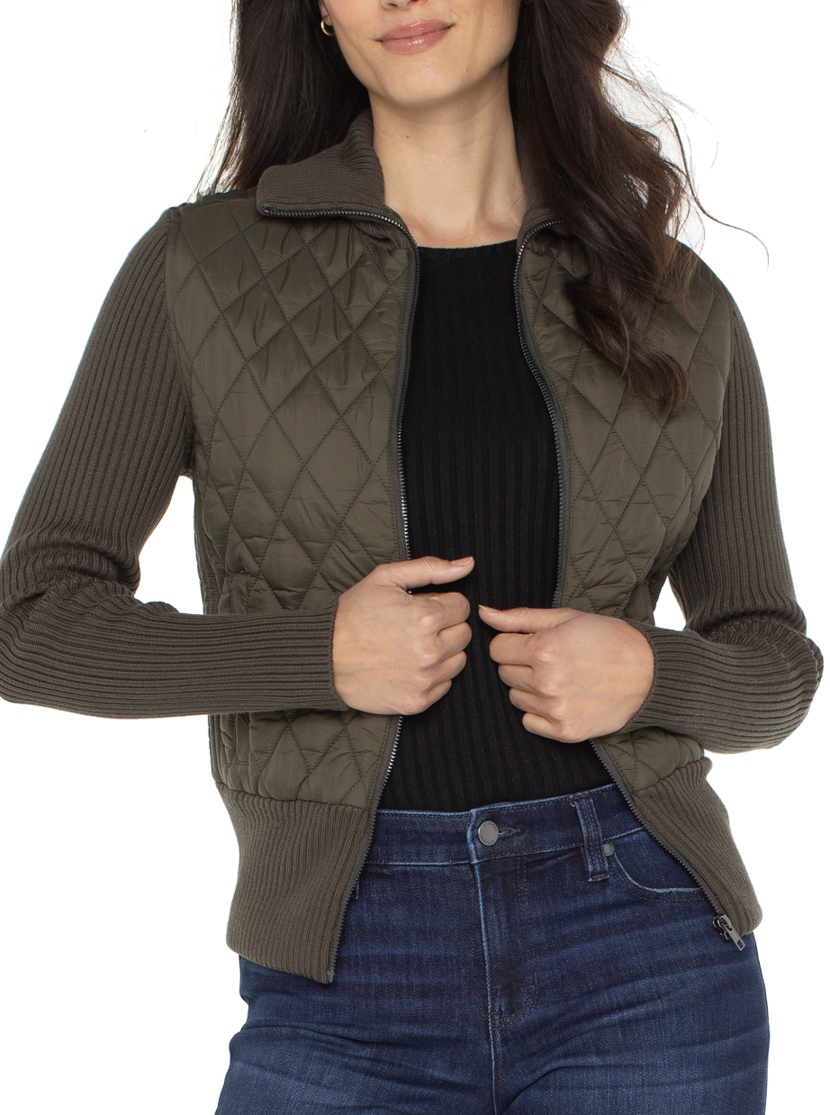 Long Sleeve Zip Front Sweater/Woven Jacket LM1C26SW53