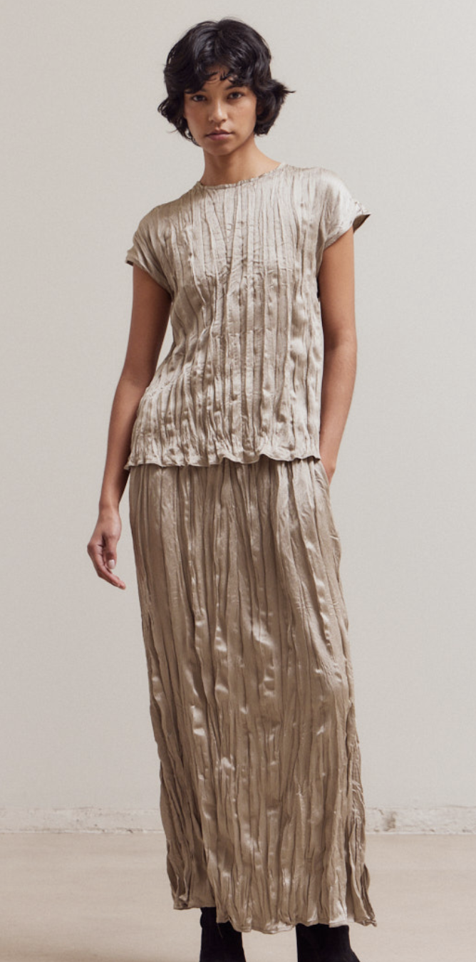 Pleated Wrinkle Satin Slit Skirt 50702