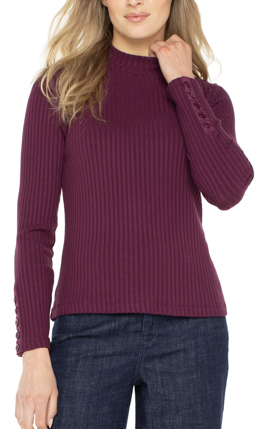Long Sleeve Mock Neck Knit Top W/Button Detail LM8J03K61