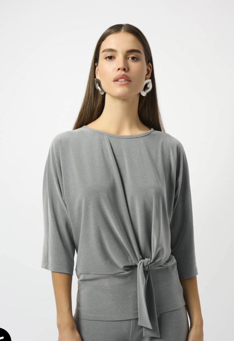 Melange Silky Knit Boxy Top W/Knot Detail 253304