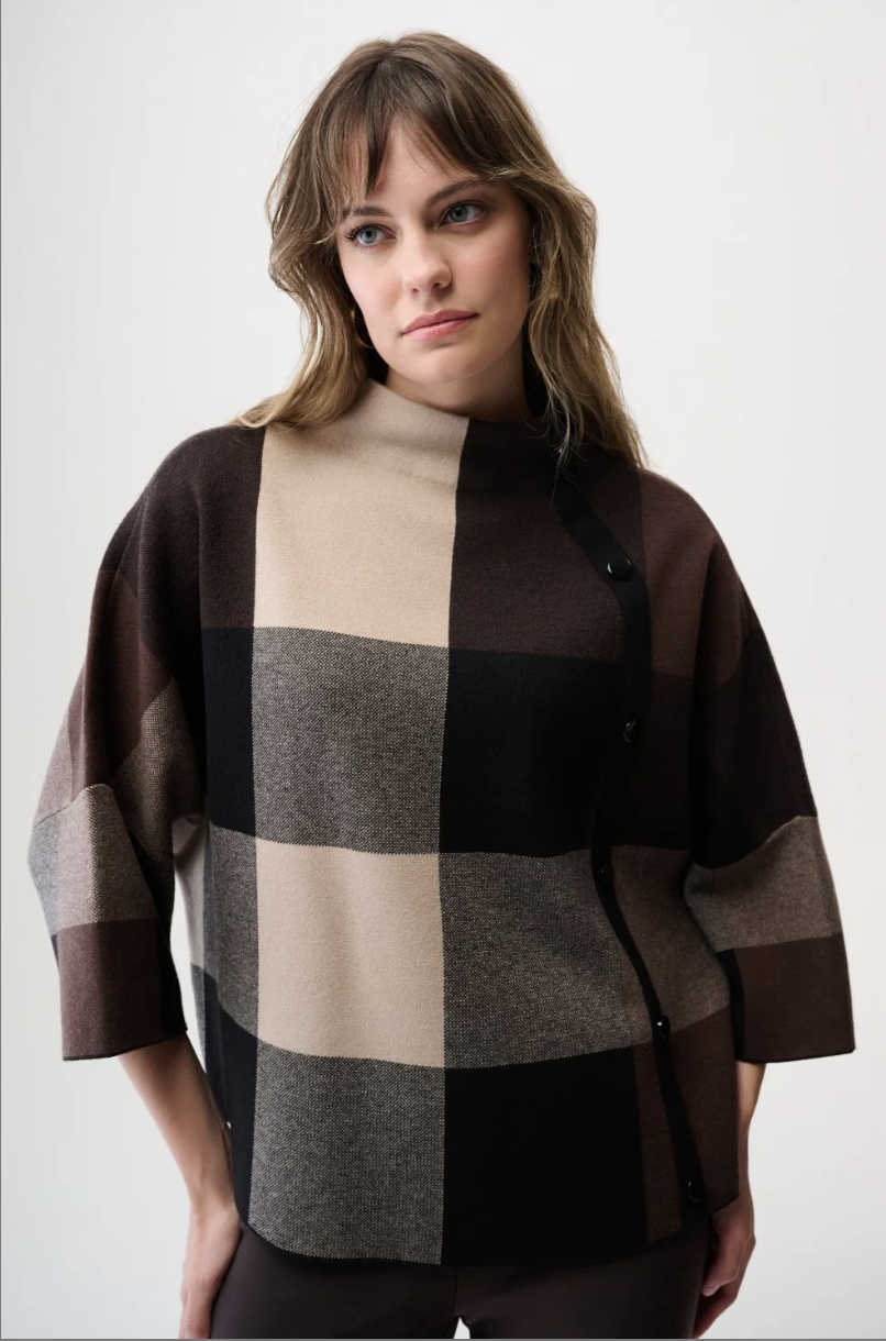 Brushed Viscos Plaid Boxy Sweater W/Funnel Neck 254976