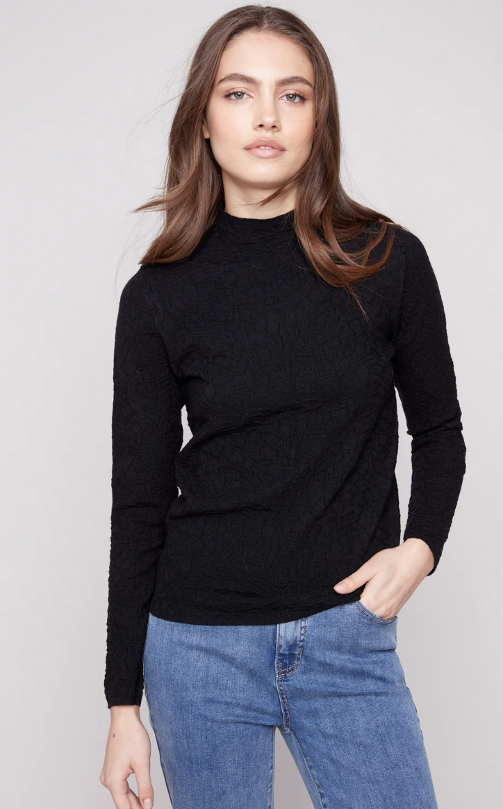Mock Neck Textured Sweater C2861