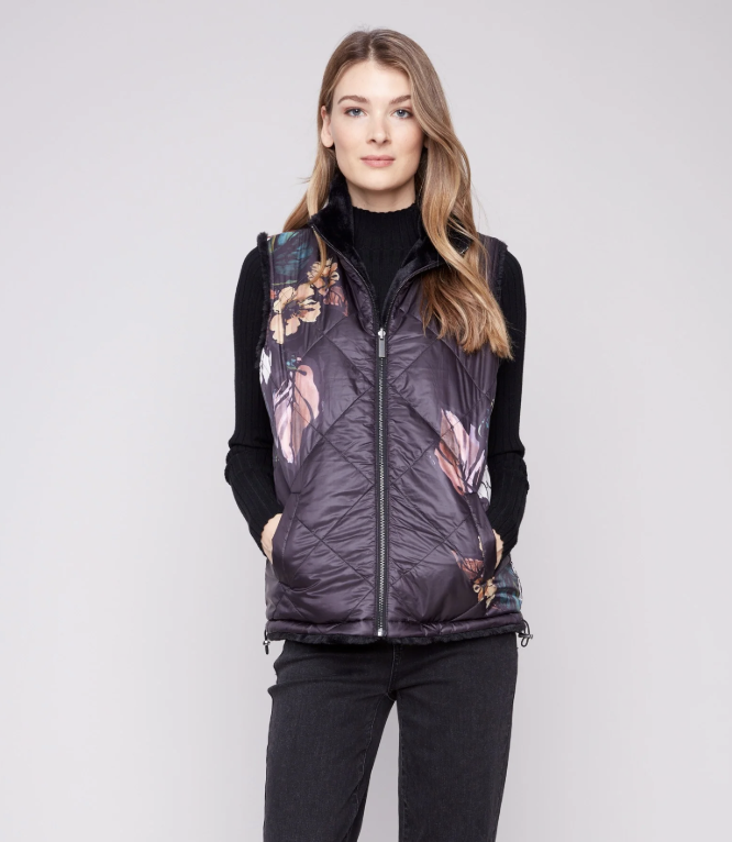Printed Reversible Faux Fur Vest C6374P