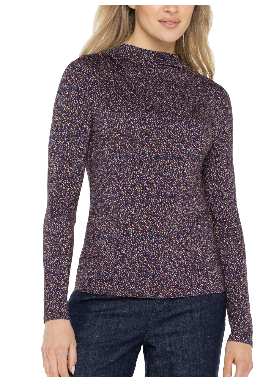 Long Sleeve Mock Neck Knit Top W/Shirring LM8J04PK1P09