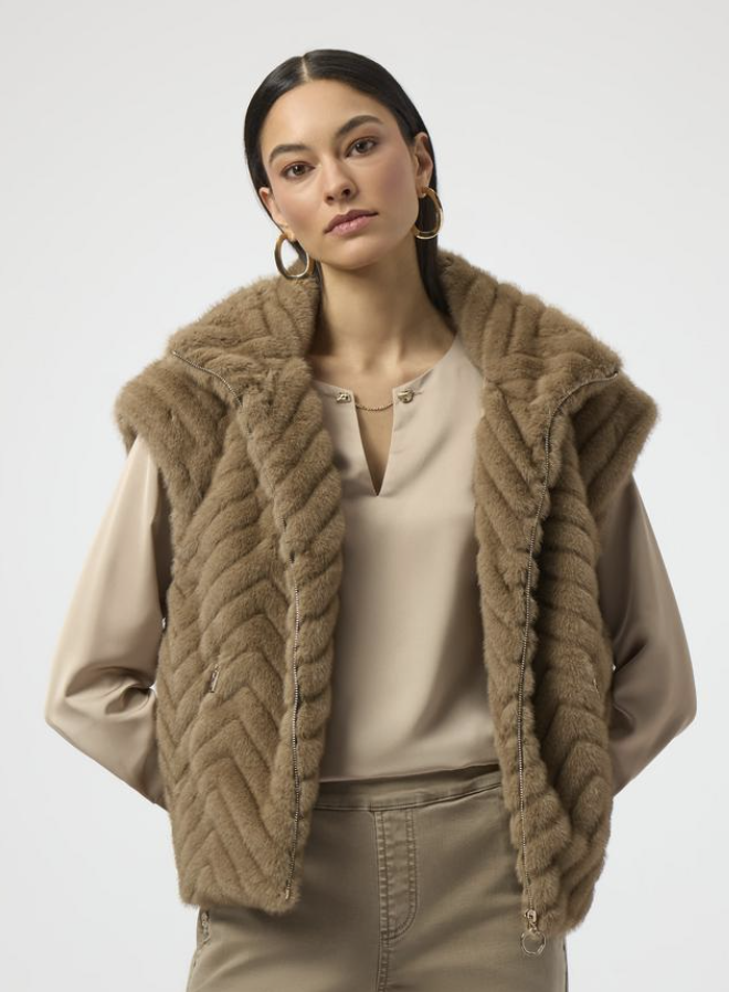 Chevron Faux Fur Mock Neck 254906