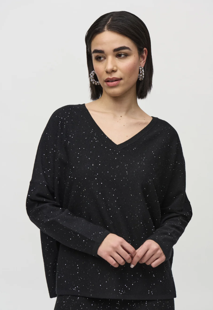 Sequined Sweater Knit Boxy Top 244921F25