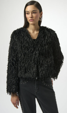 Faux Fur Collarless Boxy Jacket 254905