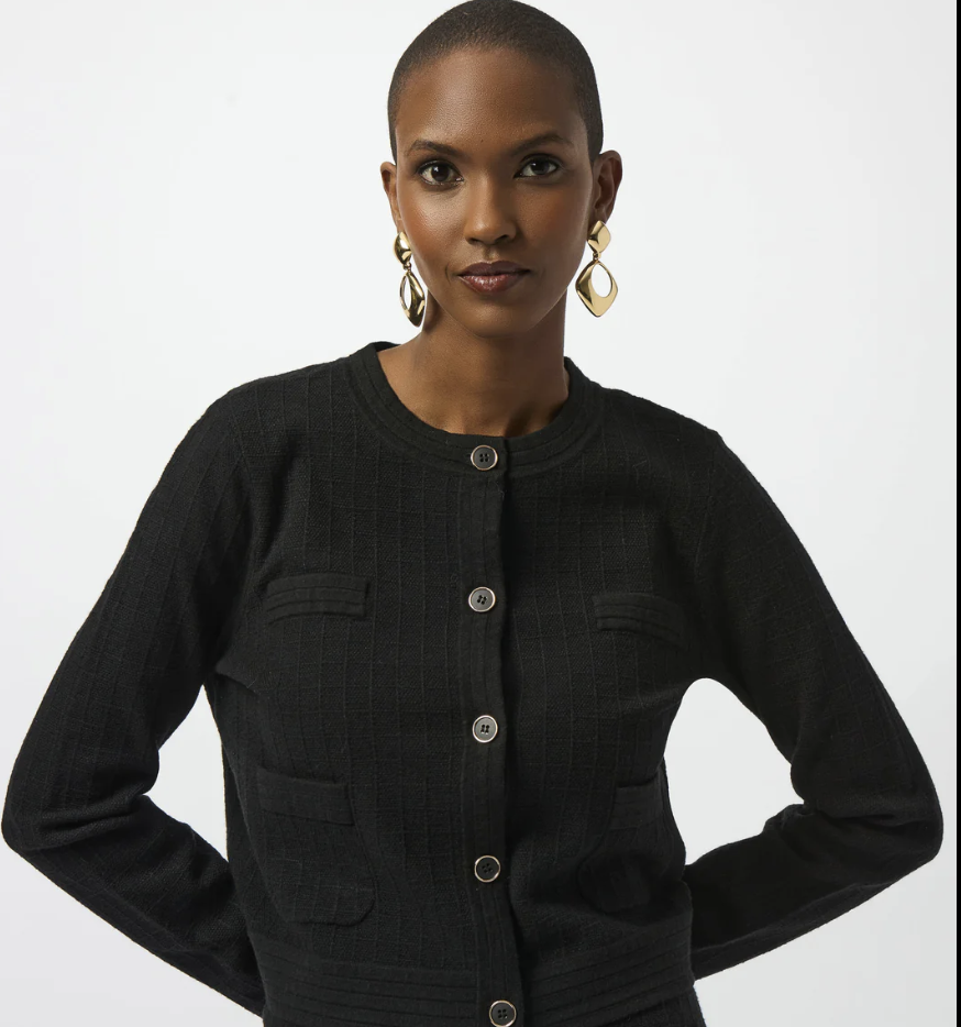Sweater Knit Crew Neck Button Front Jacket 253983 T
