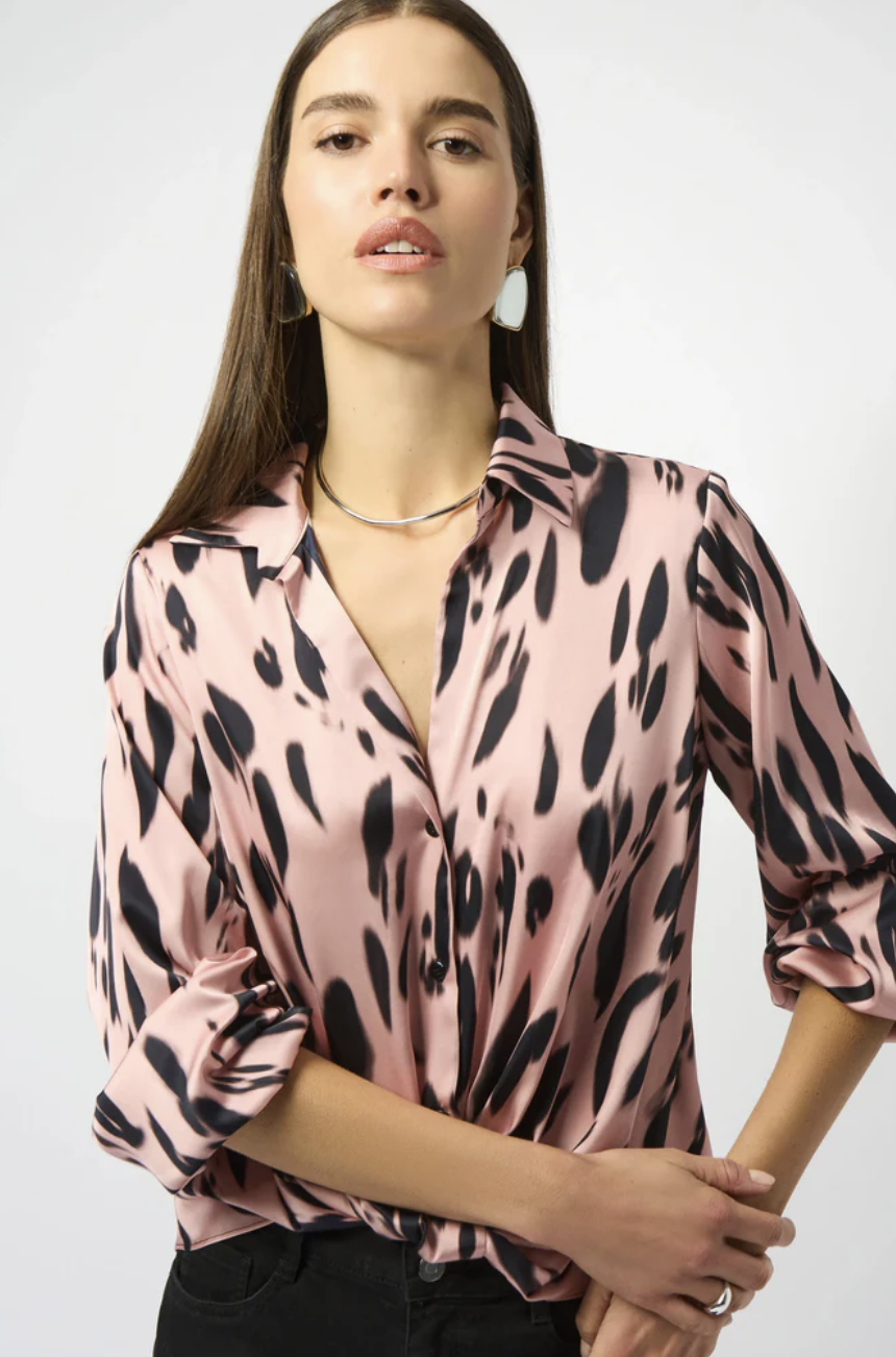 Recycled Satin Animal Print Draped Top T 253059